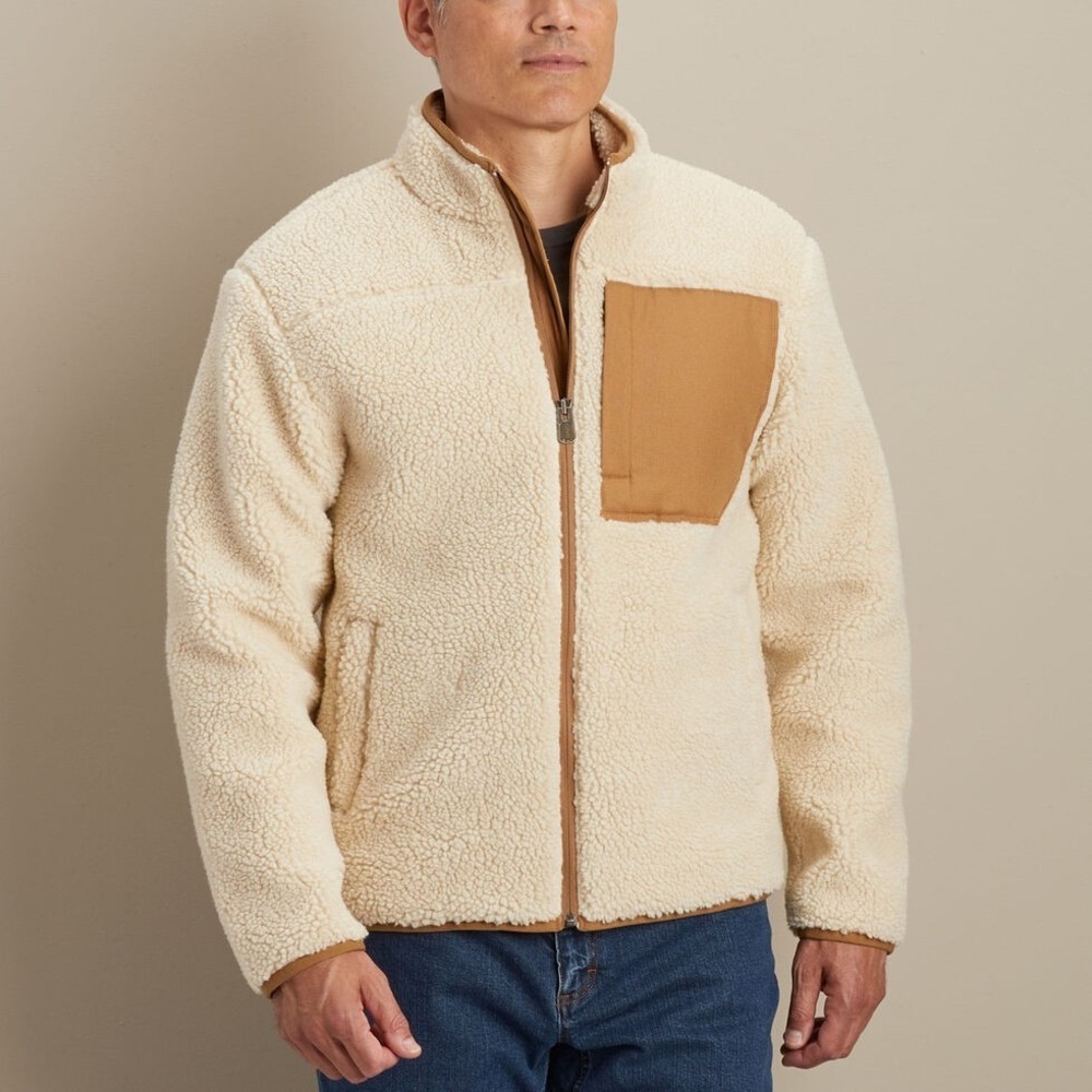 Duluth Trading Co. Burly Sherpa Fleece Jacket Cream/Brown Size Men's 2XL